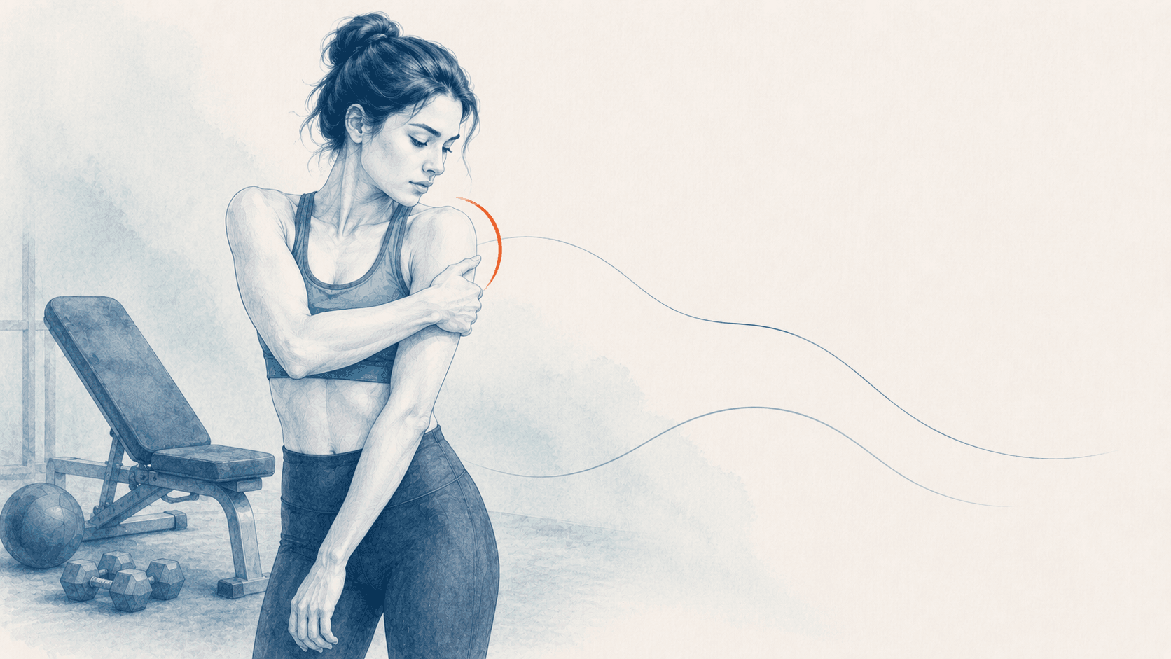 Minimal editorial imagery representing shoulder pain and limited reach.