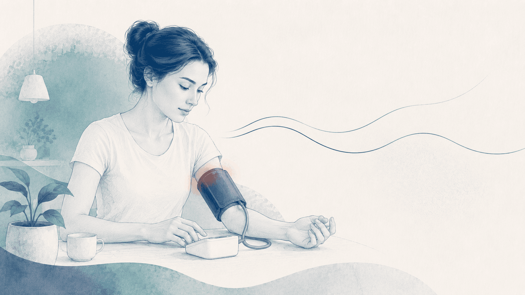 Minimal editorial imagery representing blood-pressure monitoring and daily control.